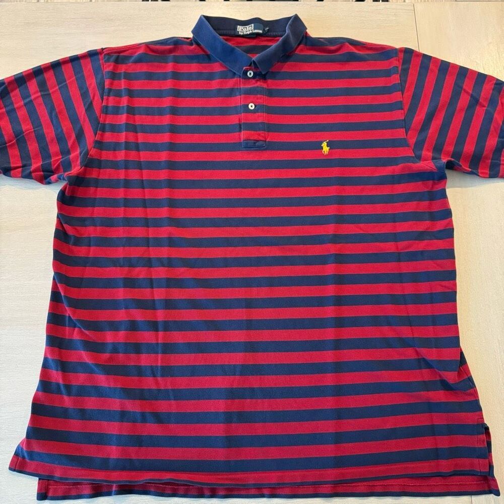 Polo Ralph Lauren Shirt Mens 3XLT Red Short Sleeve Blue Stripe Pony 3XL Tall